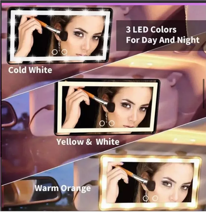 Espejo de Maquillaje con Luz LED para Auto – Recargable y Compacto