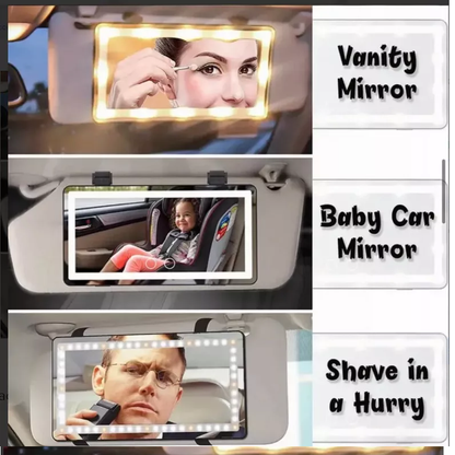 Espejo de Maquillaje con Luz LED para Auto – Recargable y Compacto