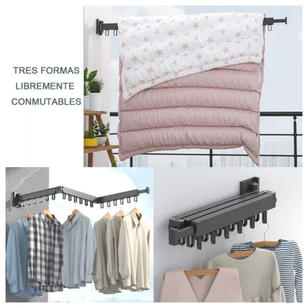 Tendedero Plegable de Pared con 18 Ganchos – Ahorra Espacio y Soporta Hasta 100 kg